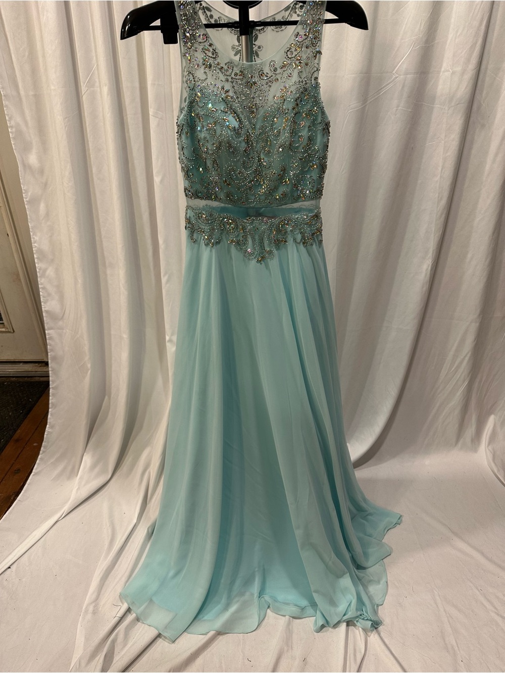 Dancing Queen Beaded Aqua Prom Dress